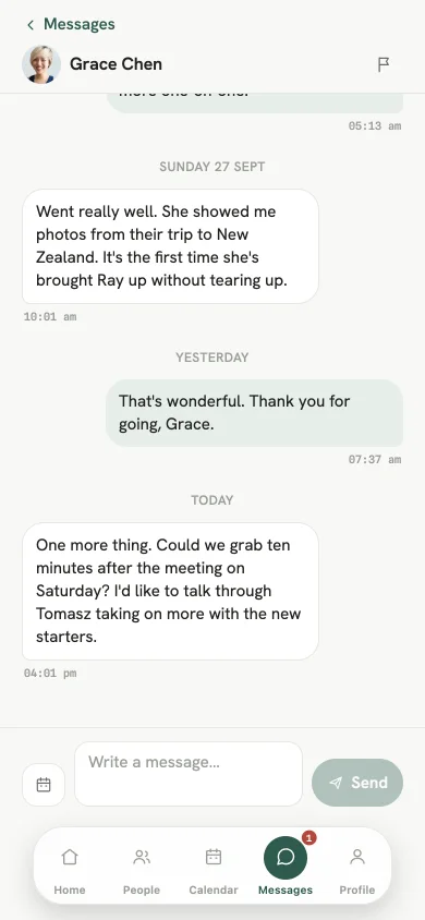 A message thread between a team lead and the manager.