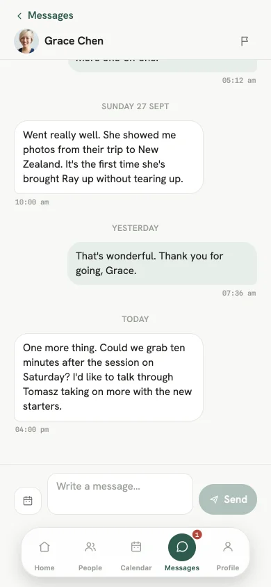 A message thread between a coach and the head coach.